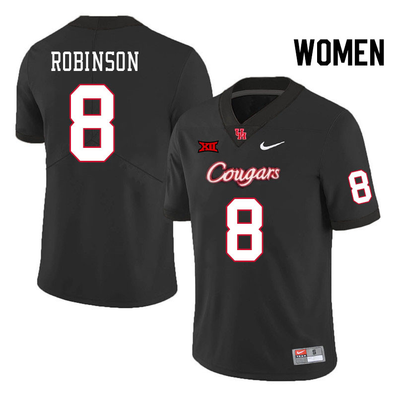 Women #8 Malik Robinson Houston Cougars Big 12 XII College Football Jerseys Stitched-Black